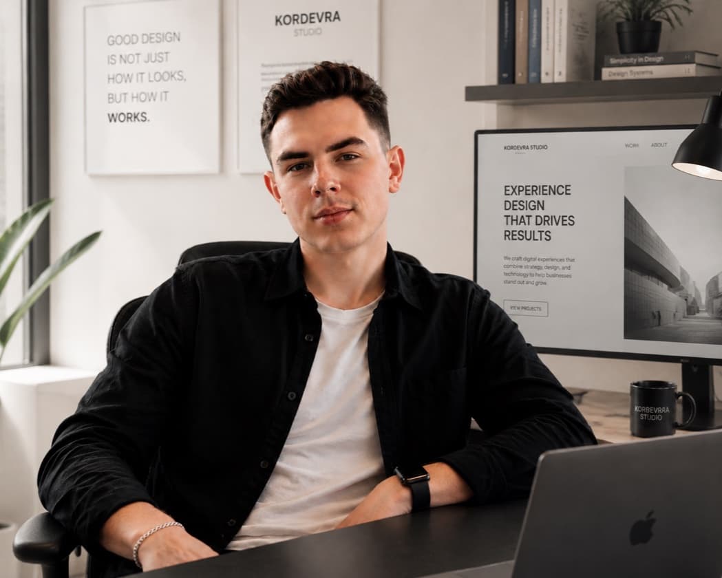 Egor, marketer and designer at Kordevra Studio, at his desk